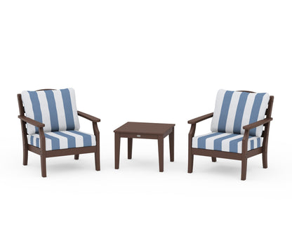 Draper James™ by  POLYWOOD® Savannah 3-Piece Deep Seating Set in Mahogany / Cabana Stripe Sky Blue