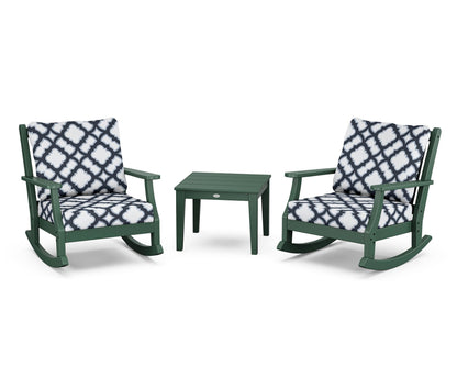 Country Living Wovendale 3-Piece Deep Seating Rocker Set in Green / Trellis Marine Indigo