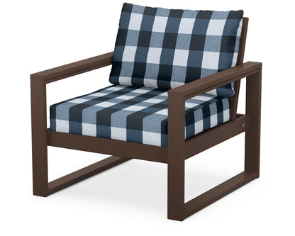 POLYWOOD® EDGE Club Chair in Mahogany / Buffalo Plaid Marine Indigo