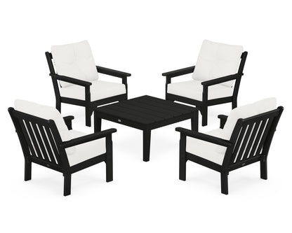POLYWOOD® Vineyard 5-Piece Deep Seating Conversation Set in Black / Natural Linen
