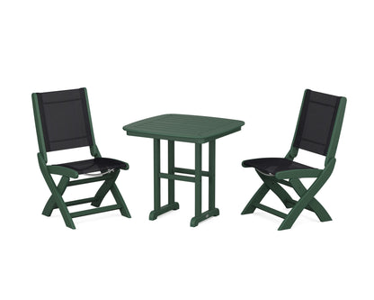 POLYWOOD® Coastal Folding Side Chair 3-Piece Dining Set in Green / Black Sling