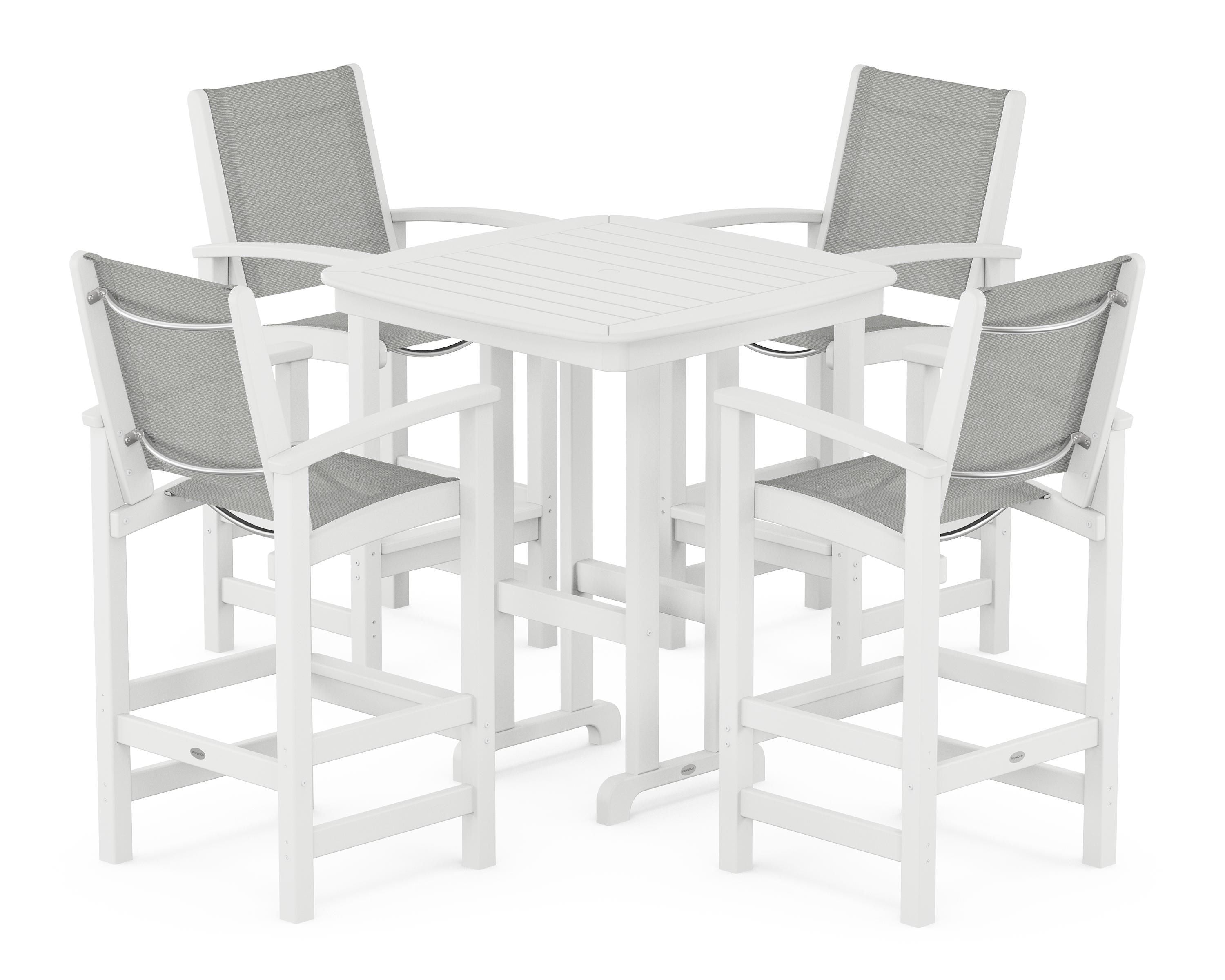 POLYWOOD® Coastal 5-Piece Bar Set in White / Metallic Sling