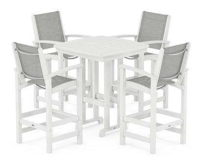 POLYWOOD® Coastal 5-Piece Bar Set in White / Metallic Sling