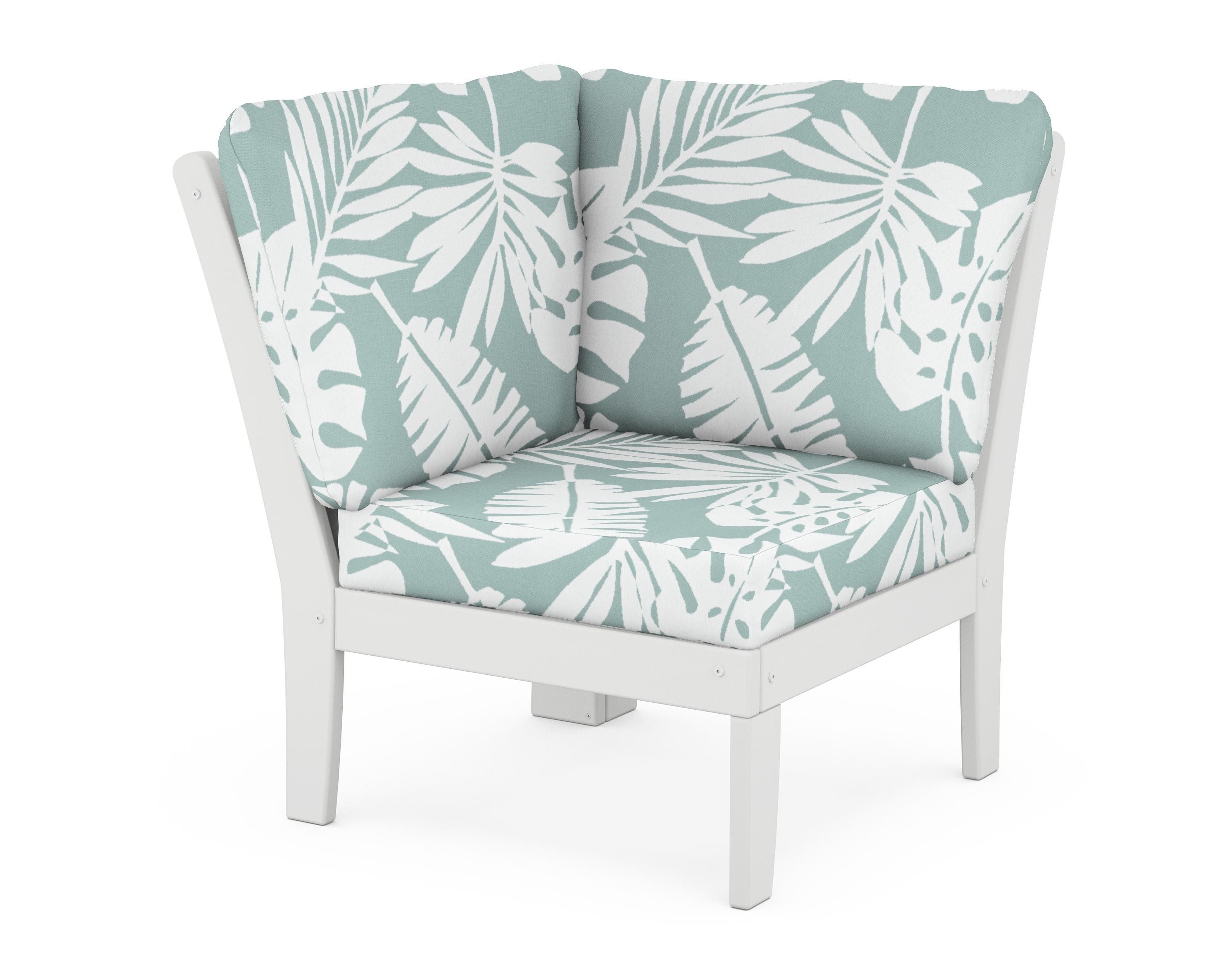POLYWOOD® Braxton Modular Corner Chair in White / Leaf Glacier Spa