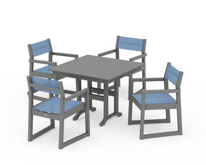 POLYWOOD® EDGE Sling Arm Chair 5-Piece Farmhouse Dining Set in Slate Grey / Poolside Sling