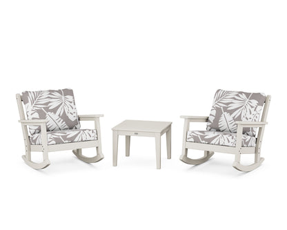 POLYWOOD® Chippendale 3-Piece Deep Seating Rocker Set in Sand / Leaf Grey Mist