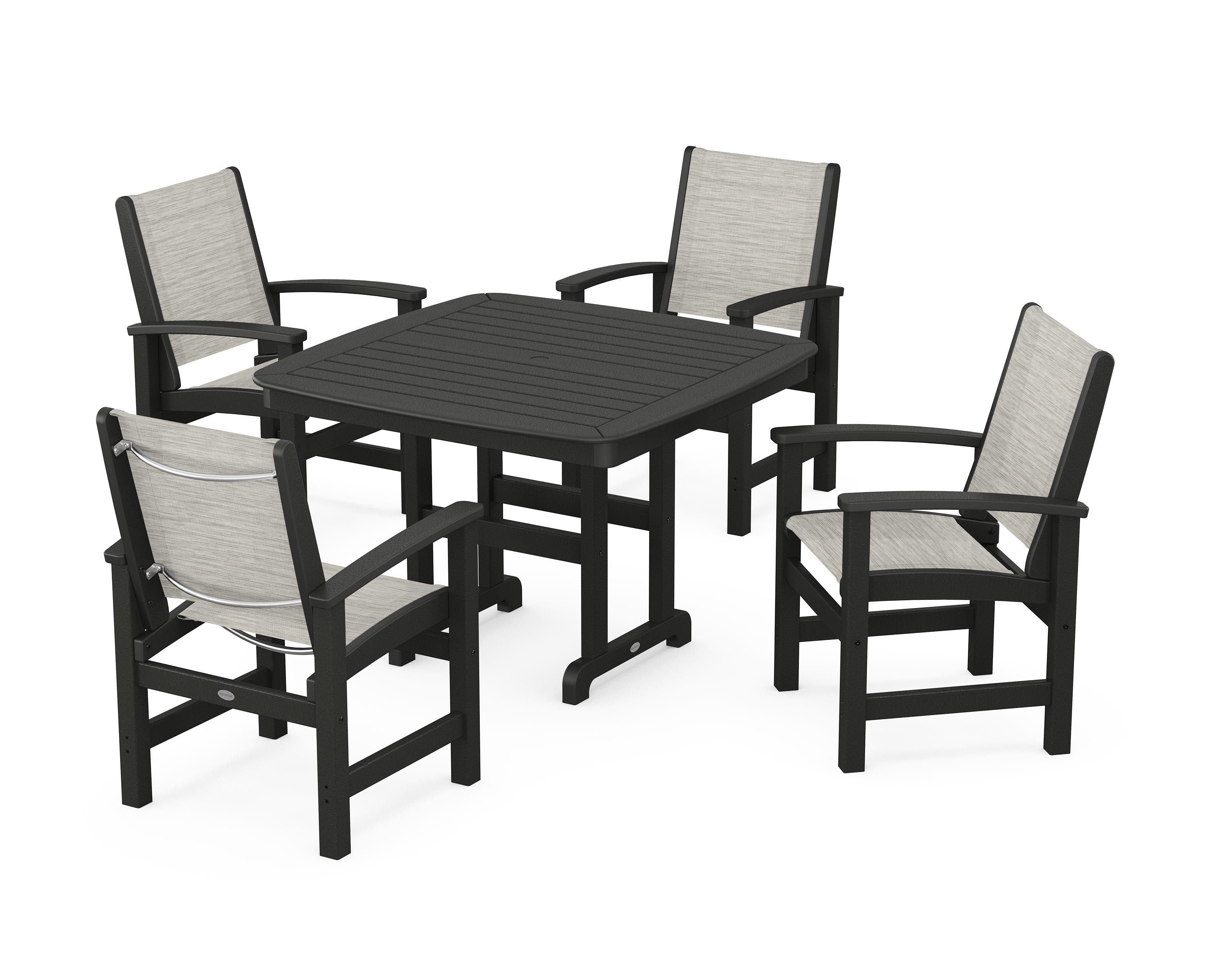 POLYWOOD® Coastal 5-Piece Dining Set in Black / Birch Sling