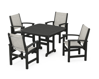 POLYWOOD® Coastal 5-Piece Dining Set in Black / Birch Sling