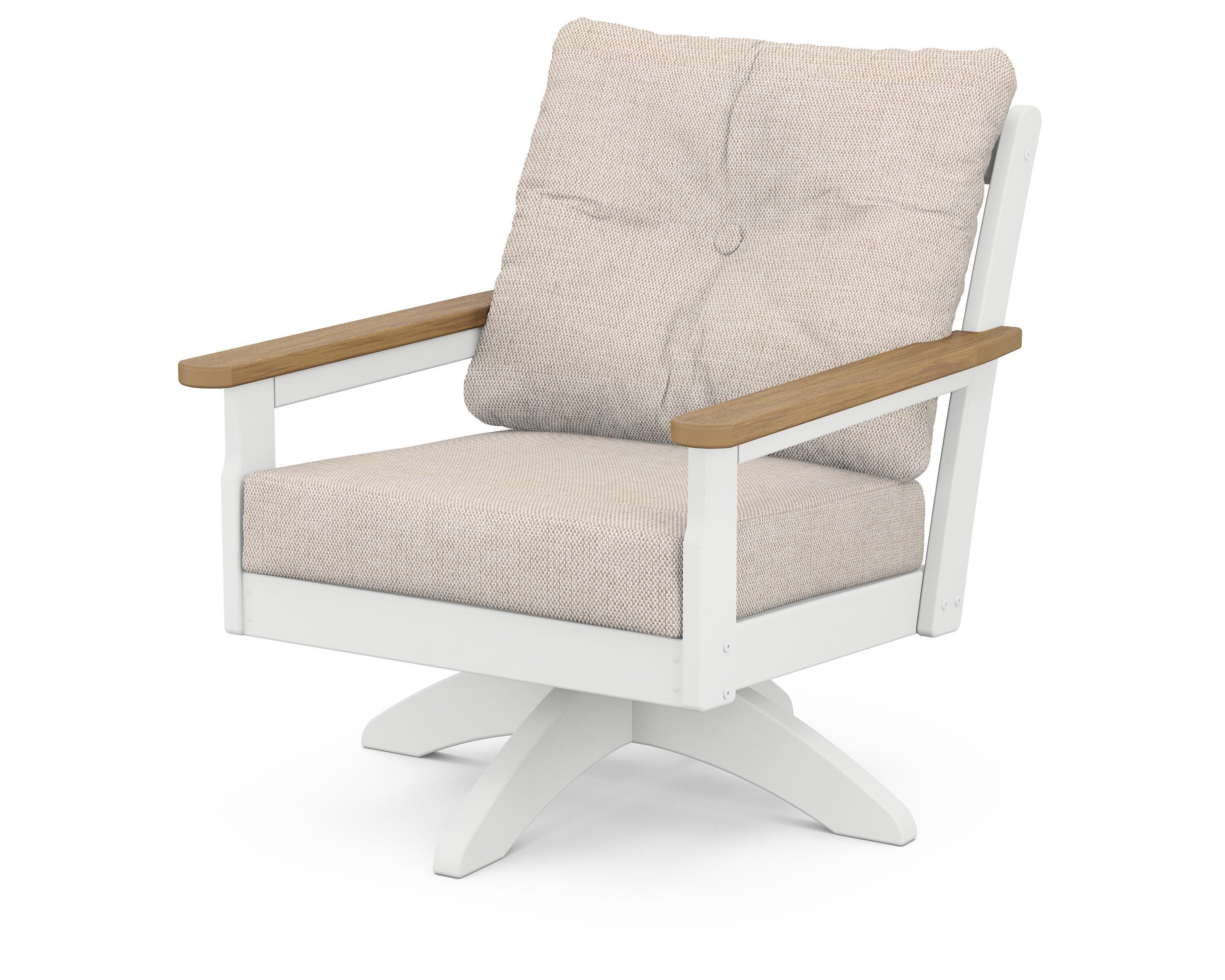 POLYWOOD® Vineyard Deep Seating Swivel Chair in White / Natural / Blend Linen