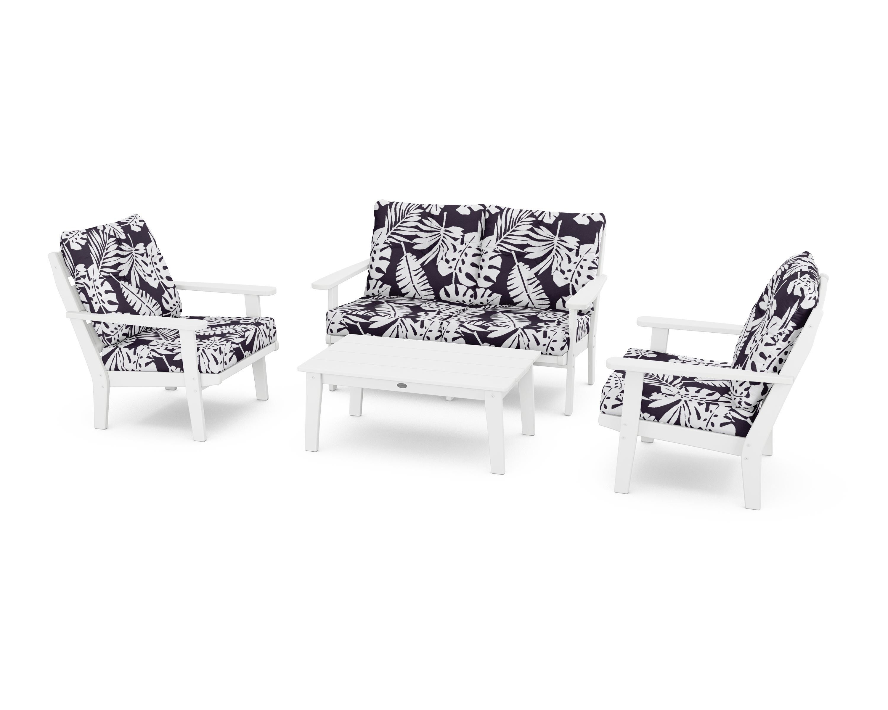 POLYWOOD® Lakeside 4-Piece Deep Seating Set in White / Leaf Navy