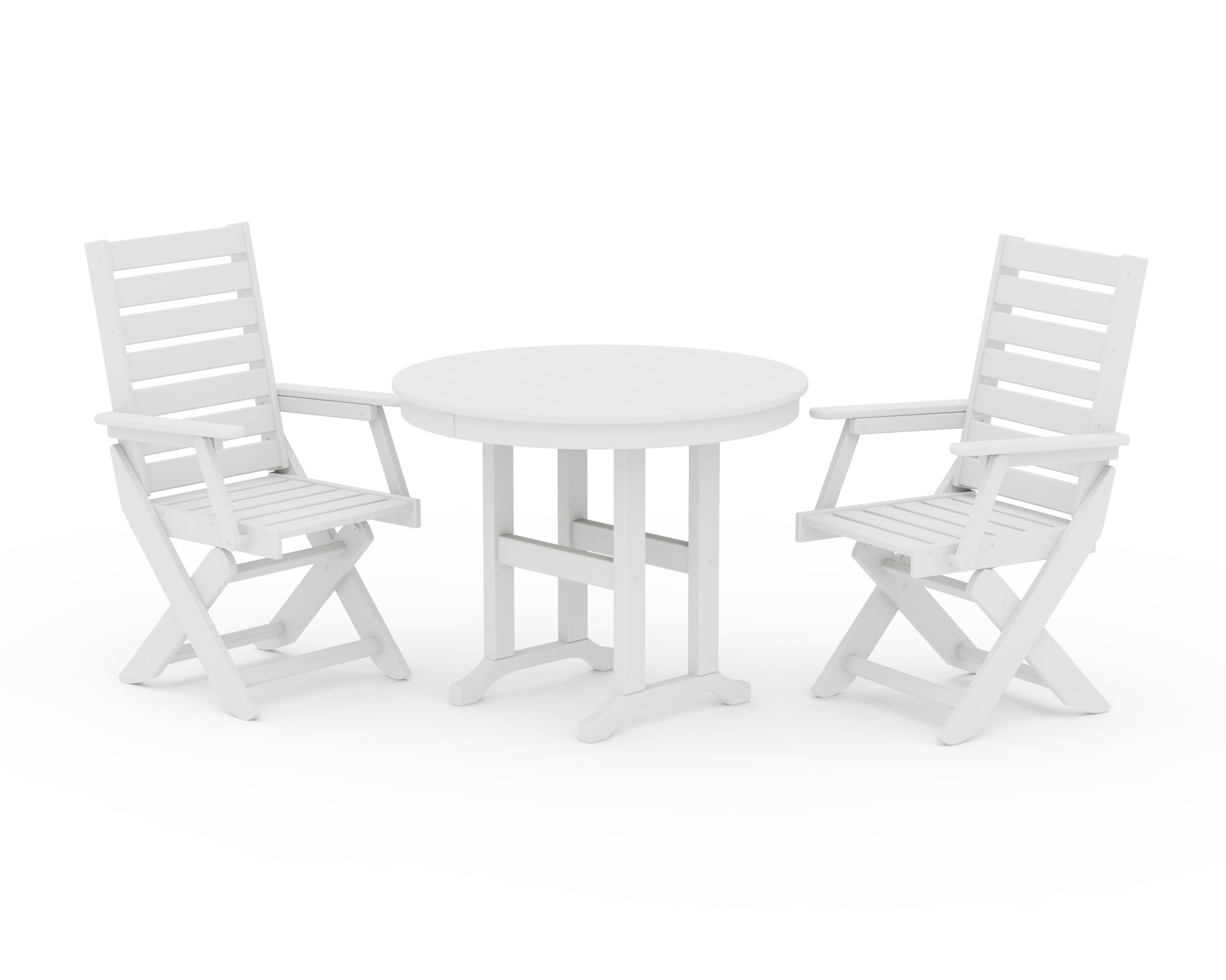 POLYWOOD® Captain Folding Chair 3-Piece Round Dining Set in White
