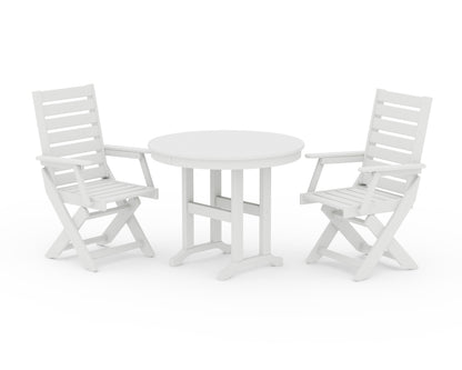 POLYWOOD® Captain Folding Chair 3-Piece Round Dining Set in White