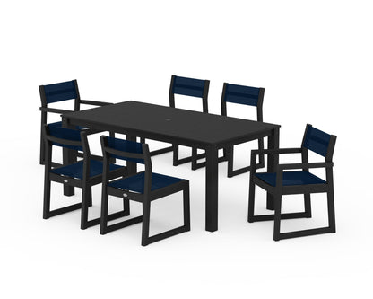 POLYWOOD® EDGE Sling 7-Piece Parsons Dining Set in Black / Navy Blue Sling
