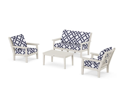 POLYWOOD® Chippendale 4-Piece Deep Seating Set with Loveseat in Sand / Trellis Navy