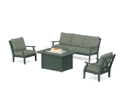POLYWOOD® Braxton Deep Seating Fire Pit Table Set in Green / Cast Sage