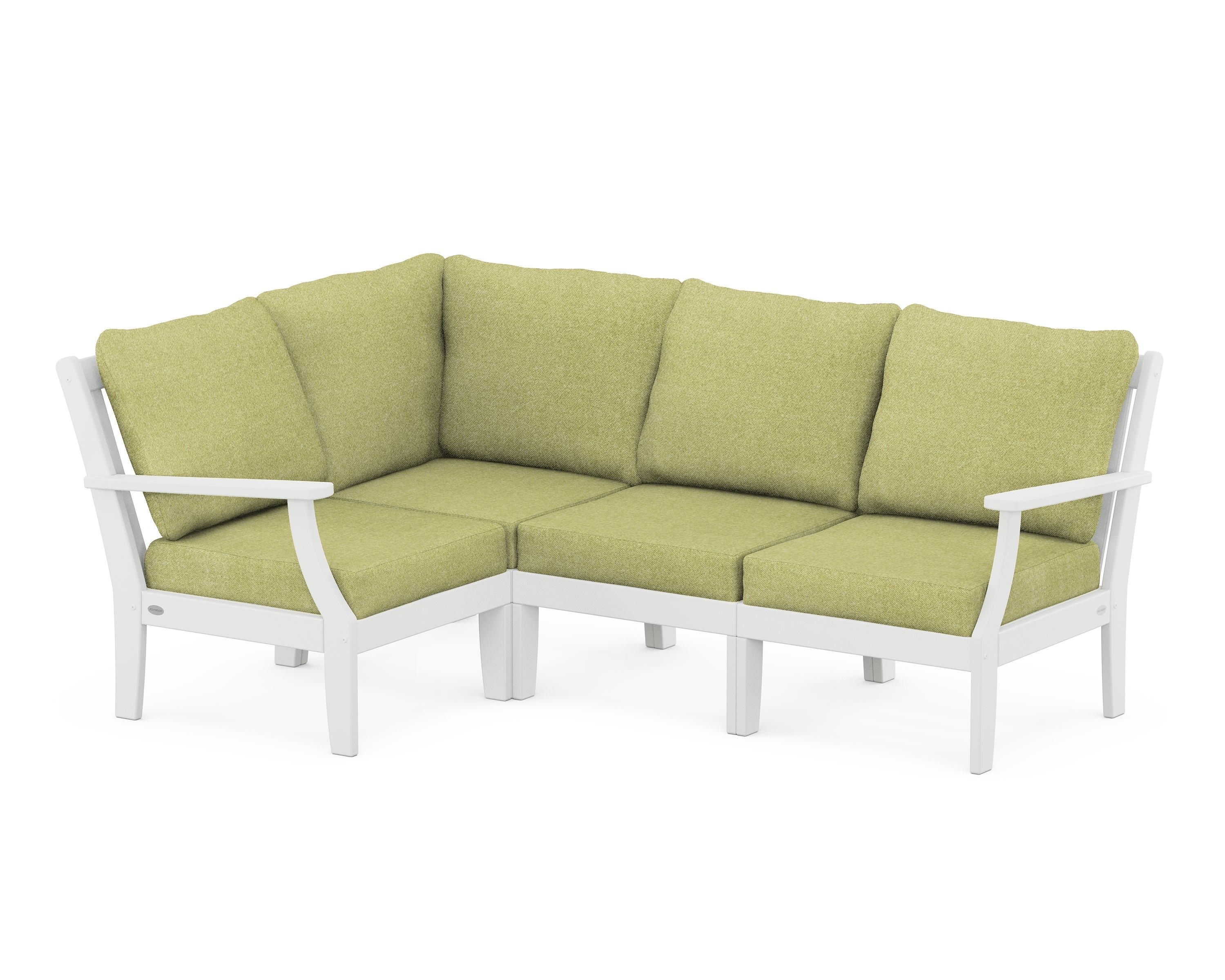 POLYWOOD® Braxton Modular 4-Piece Deep Seating Set in White / Chartreuse Boucle