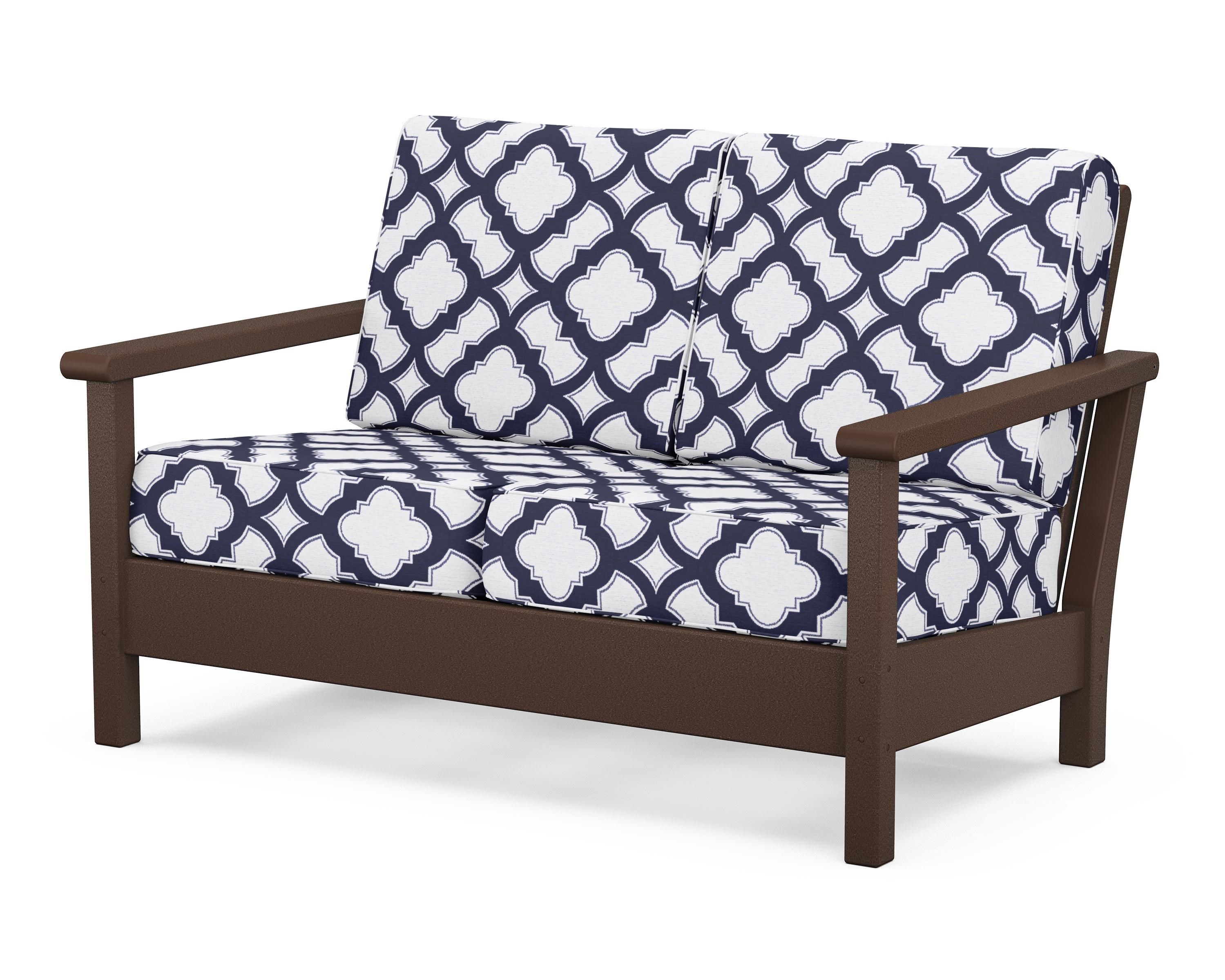 POLYWOOD® Harbour Deep Seating Loveseat in Mahogany / Trellis Navy