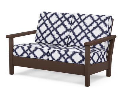 POLYWOOD® Harbour Deep Seating Loveseat in Mahogany / Trellis Navy