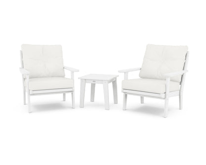 POLYWOOD® Lakeside 3-Piece Deep Seating Chair Set in White / Natural Linen