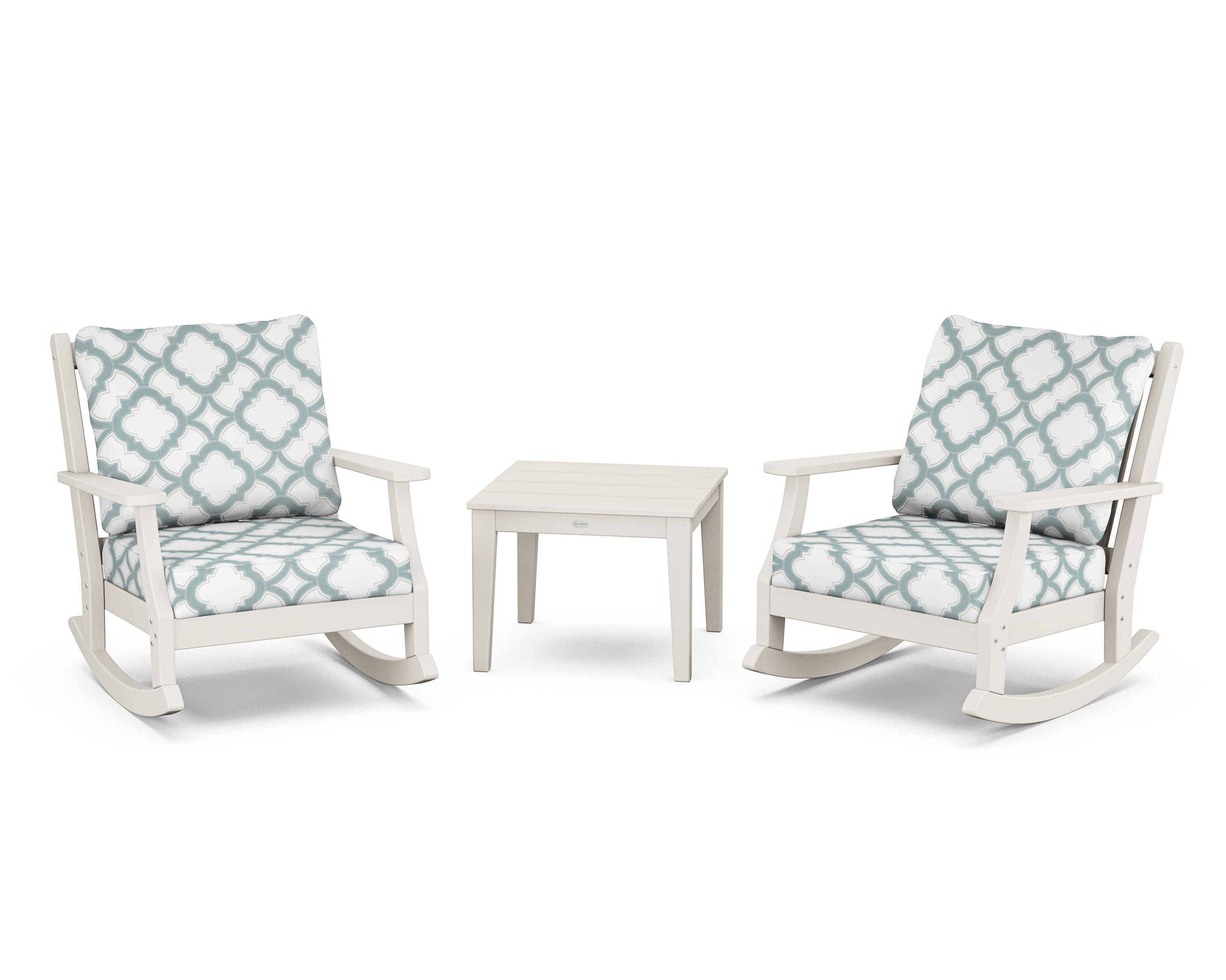 Country Living Wovendale 3-Piece Deep Seating Rocker Set in Sand / Trellis Glacier Spa