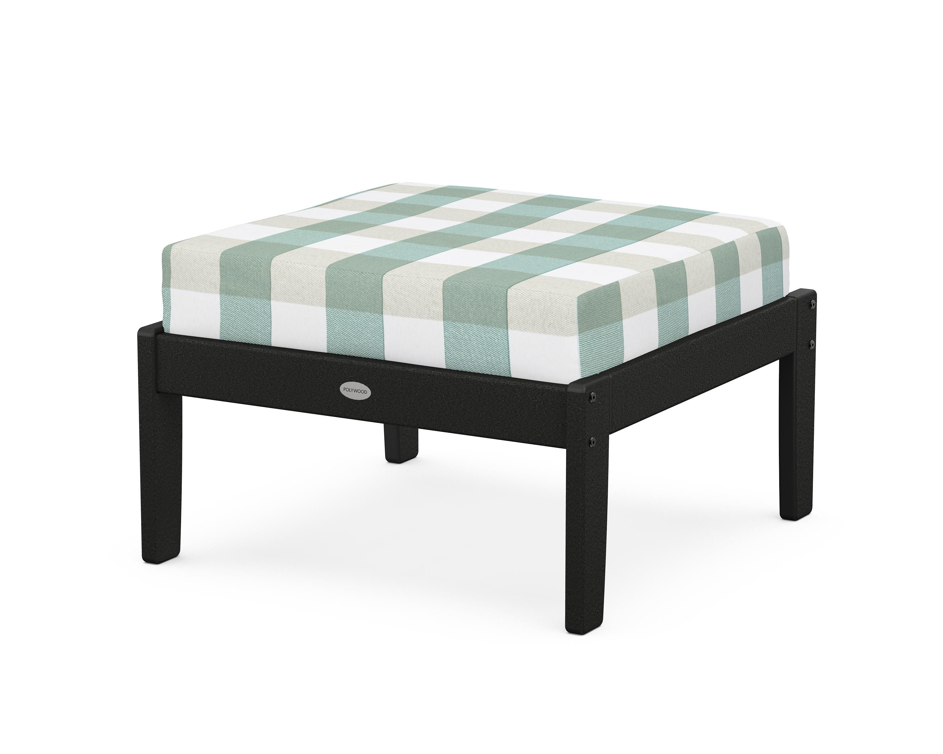 POLYWOOD® Braxton Deep Seating Ottoman in Black / Buffalo Plaid Glacier Spa