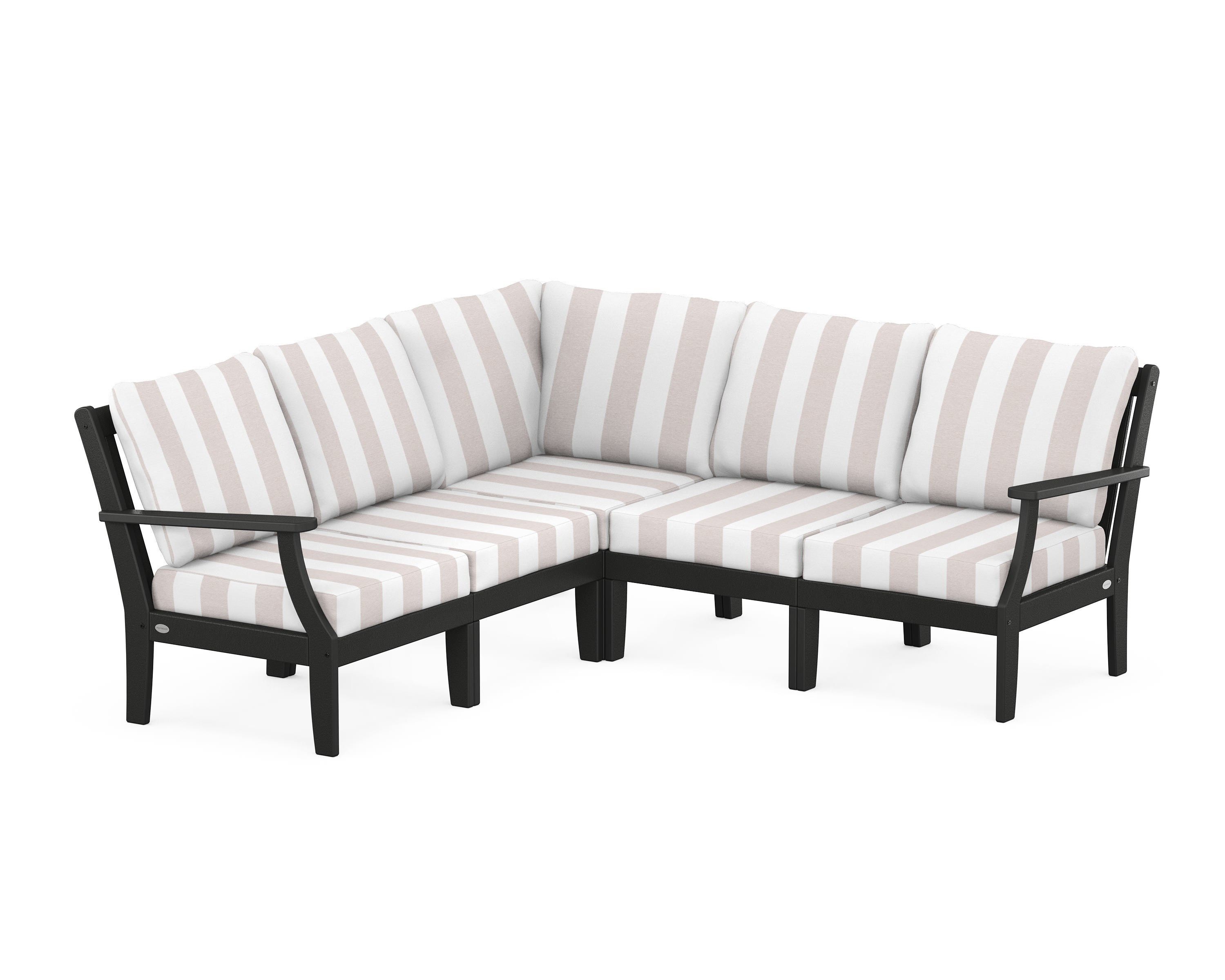 POLYWOOD® Braxton Modular 5-Piece Deep Seating Set in Black / Cabana Stripe Dune Burlap