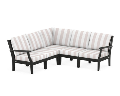 POLYWOOD® Braxton Modular 5-Piece Deep Seating Set in Black / Cabana Stripe Dune Burlap