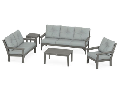 POLYWOOD® Vineyard 5 Piece Deep Seating Set in Slate Grey / Spa
