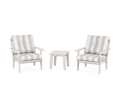POLYWOOD® Oxford 3-Piece Deep Seating Set in Sand / Cabana Stripe Dune Burlap