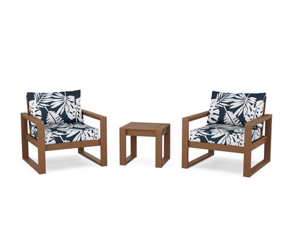 POLYWOOD® EDGE Sectional 3-Piece Deep Seating Set in Teak / Leaf Marine Indigo