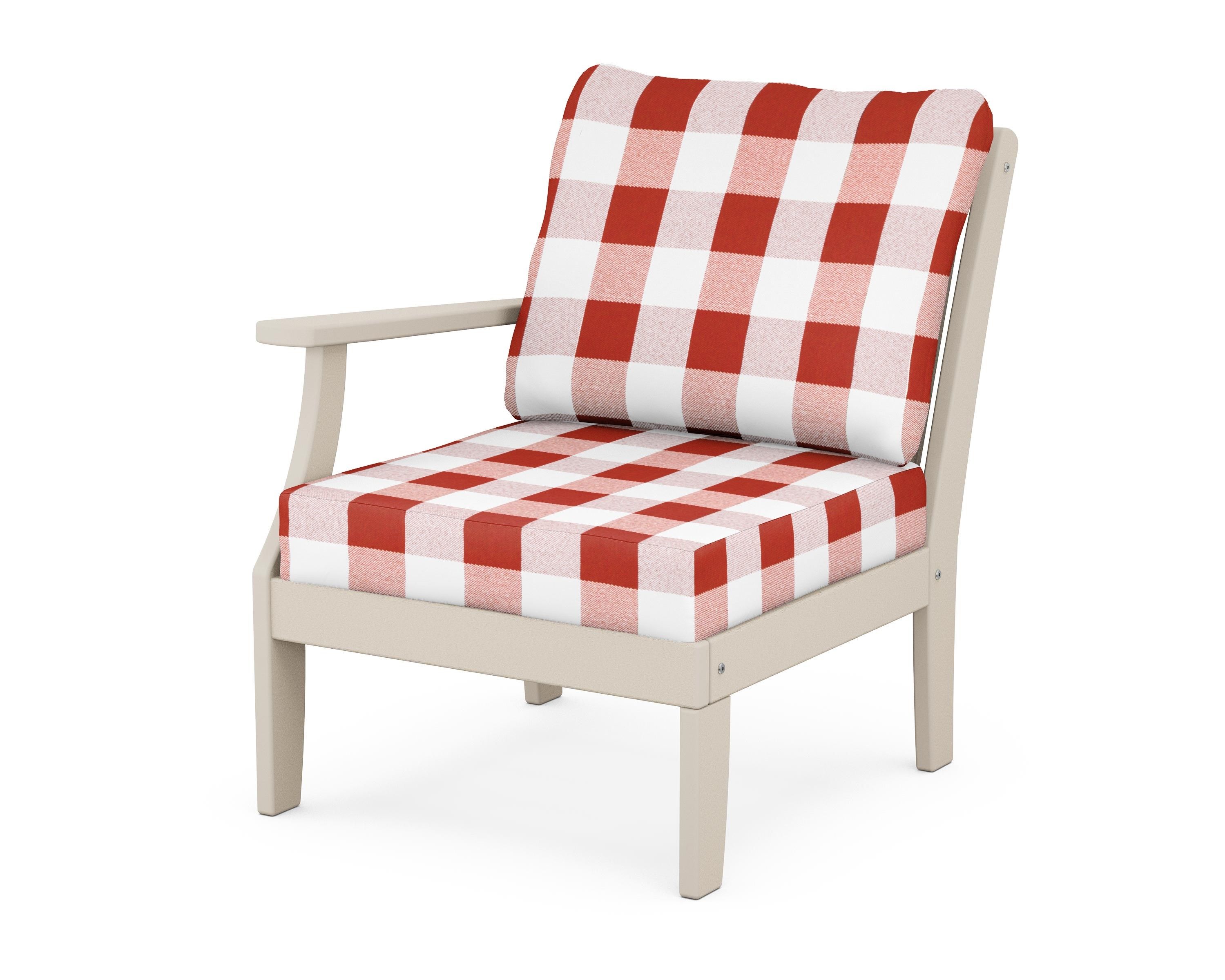 POLYWOOD® Braxton Modular Left Arm Chair in Sand / Buffalo Plaid Crimson