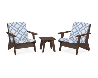 POLYWOOD® Riviera Modern Lounge 3-Piece Set in Mahogany / Trellis Sky Blue
