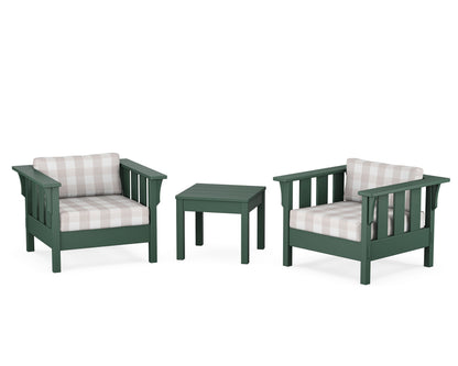 Martha Stewart by POLYWOOD® Acadia 3-Piece Deep Seating Set in Green / Buffalo Plaid Dune Burlap