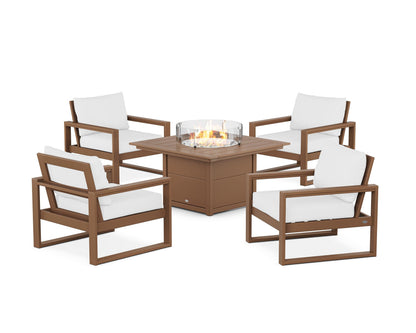 POLYWOOD® EDGE Sectional 5-Piece Deep Seating Set with Fire Pit Table in Teak / Natural