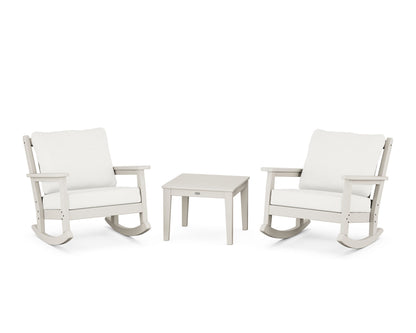POLYWOOD® Chippendale 3-Piece Deep Seating Rocker Set in Sand / Natural Linen
