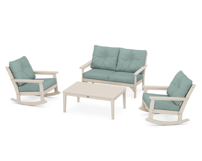 POLYWOOD® Vineyard 4-Piece Deep Seating Rocking Chair Set in Sand / Glacier Spa