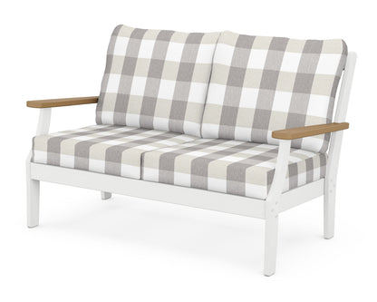POLYWOOD® Braxton Deep Seating Loveseat in White / Natural / Buffalo Plaid Grey Mist