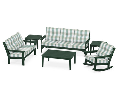 POLYWOOD® Vineyard 6-Piece Deep Seating Set in Green / Buffalo Plaid Glacier Spa