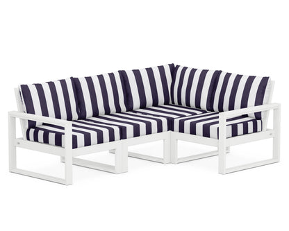 POLYWOOD® EDGE 4-Piece Modular Deep Seating Set in White / Cabana Stripe Navy