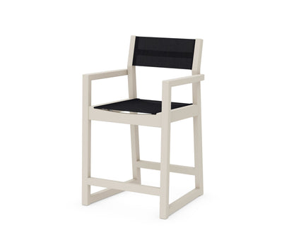 POLYWOOD® EDGE Sling Counter Arm Chair in Sand / Black Sling