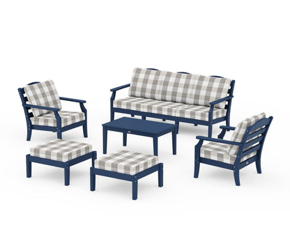 Draper James™ by  POLYWOOD® Savannah 6-Piece Lounge Sofa Set in Navy / Buffalo Plaid Grey Mist