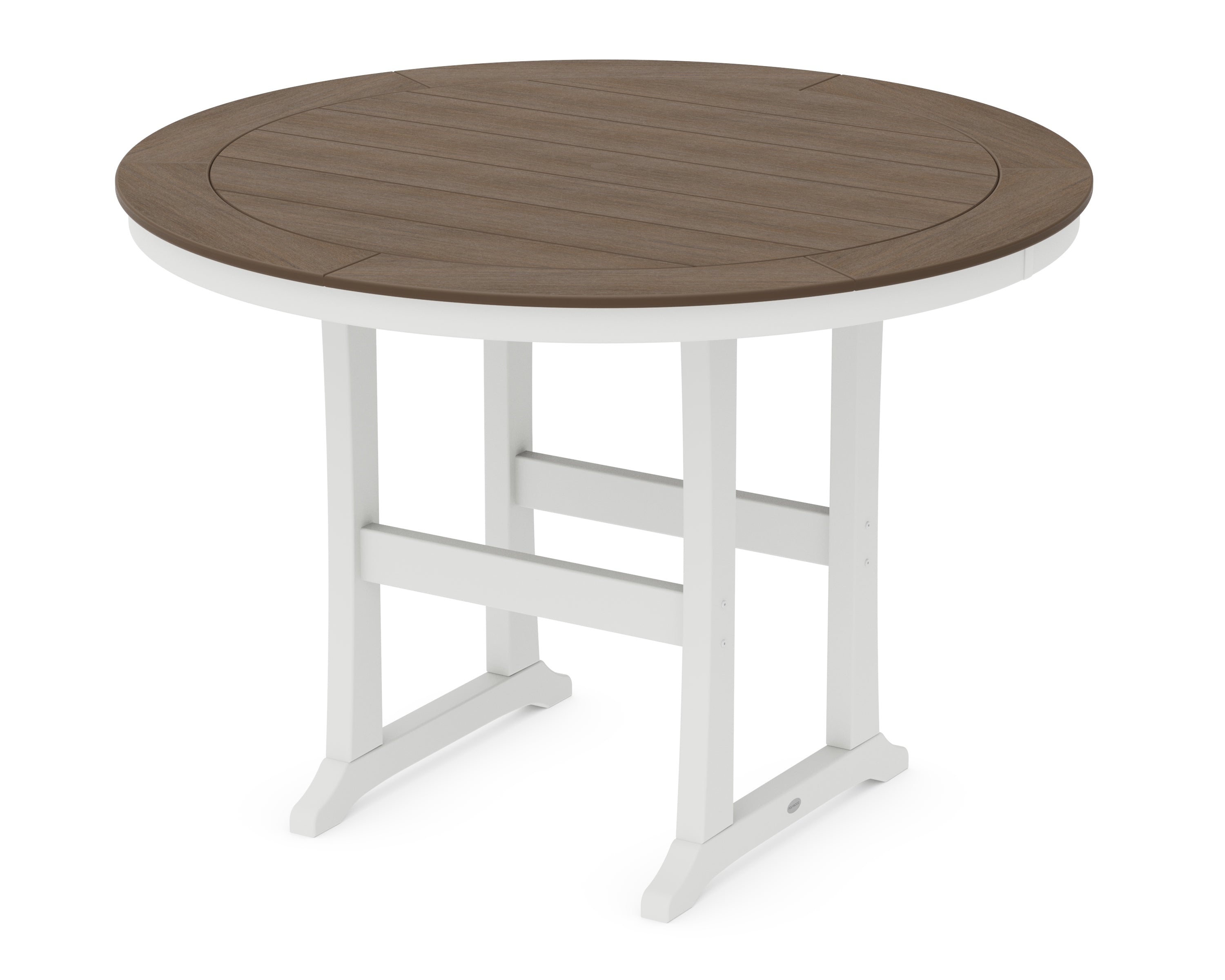 POLYWOOD® Nautical Trestle 60" Round Bar Table in White / Kona