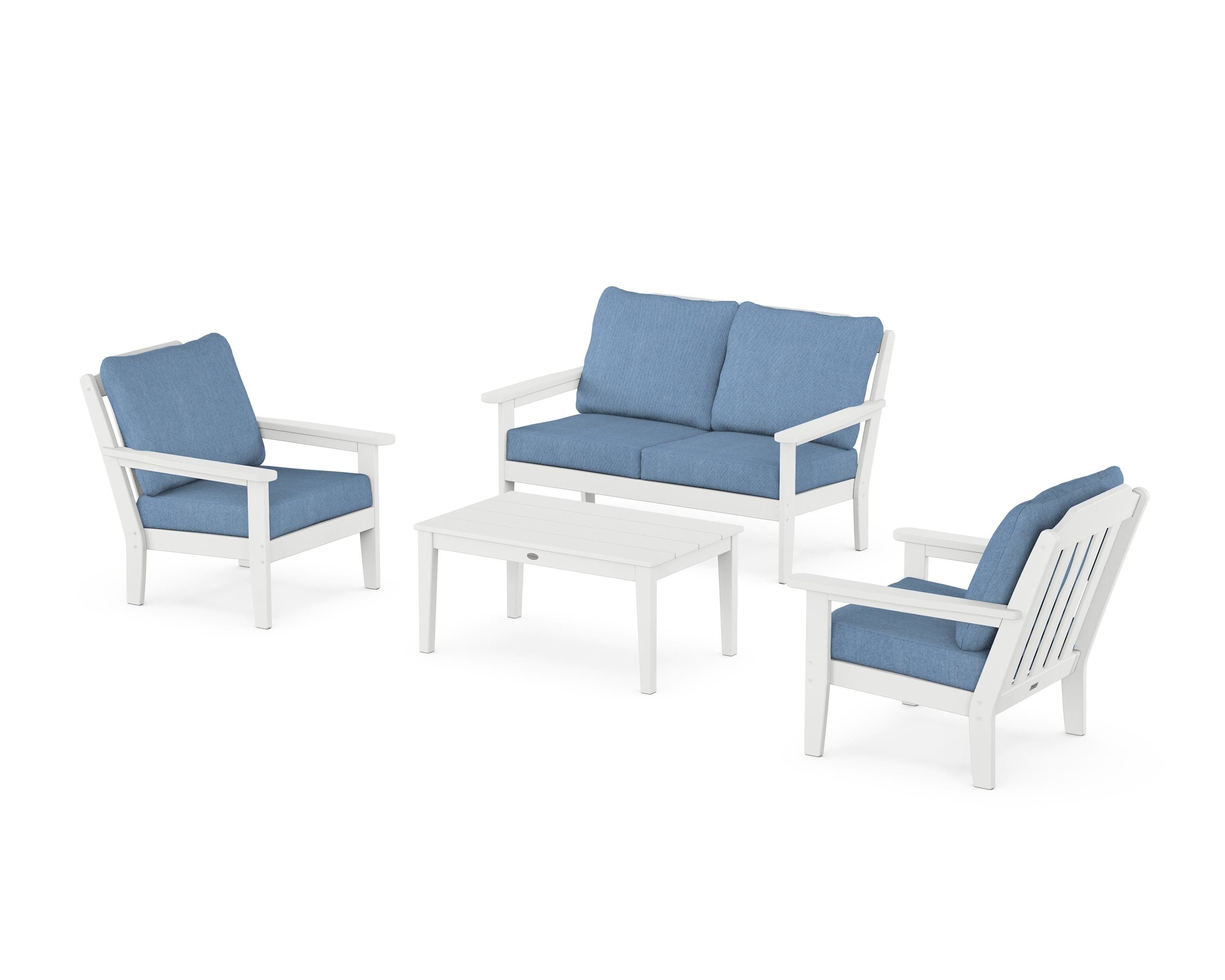 Country Living Cottage 4-Piece Deep Seating Set with Loveseat in White / Sky Blue