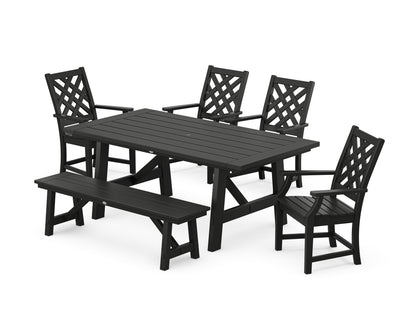 Country Living Wovendale 6-Piece Rustic Farmhouse Dining Set with Bench in Black