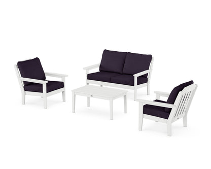 Country Living Cottage 4-Piece Deep Seating Set with Loveseat in White / Navy Linen
