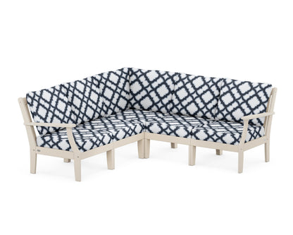 POLYWOOD® Braxton Modular 5-Piece Deep Seating Set in Sand / Trellis Marine Indigo