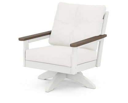 POLYWOOD® Vineyard Deep Seating Swivel Chair in White / Kona / Natural Linen