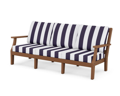 Martha Stewart by POLYWOOD® Chinoiserie Deep Seating Sofa in Teak / Cabana Stripe Navy