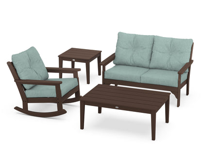 POLYWOOD® Vineyard 4-Piece Deep Seating Rocker Set in Mahogany / Glacier Spa