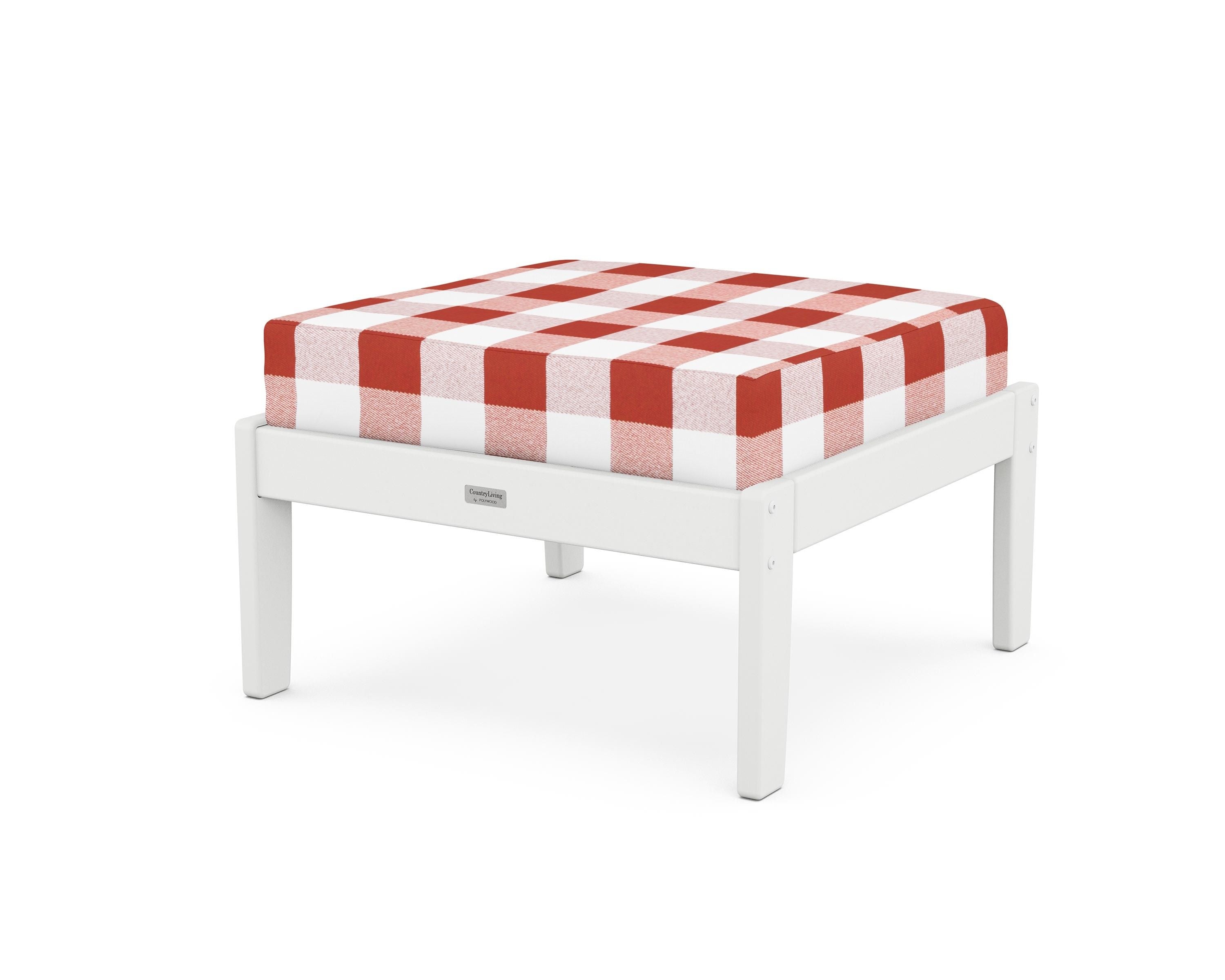 Country Living Cottage Deep Seating Ottoman in White / Buffalo Plaid Crimson